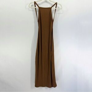 Reformation Carson Brown Rib Knit High Neck Open Back Bodycon Midi Dress Small